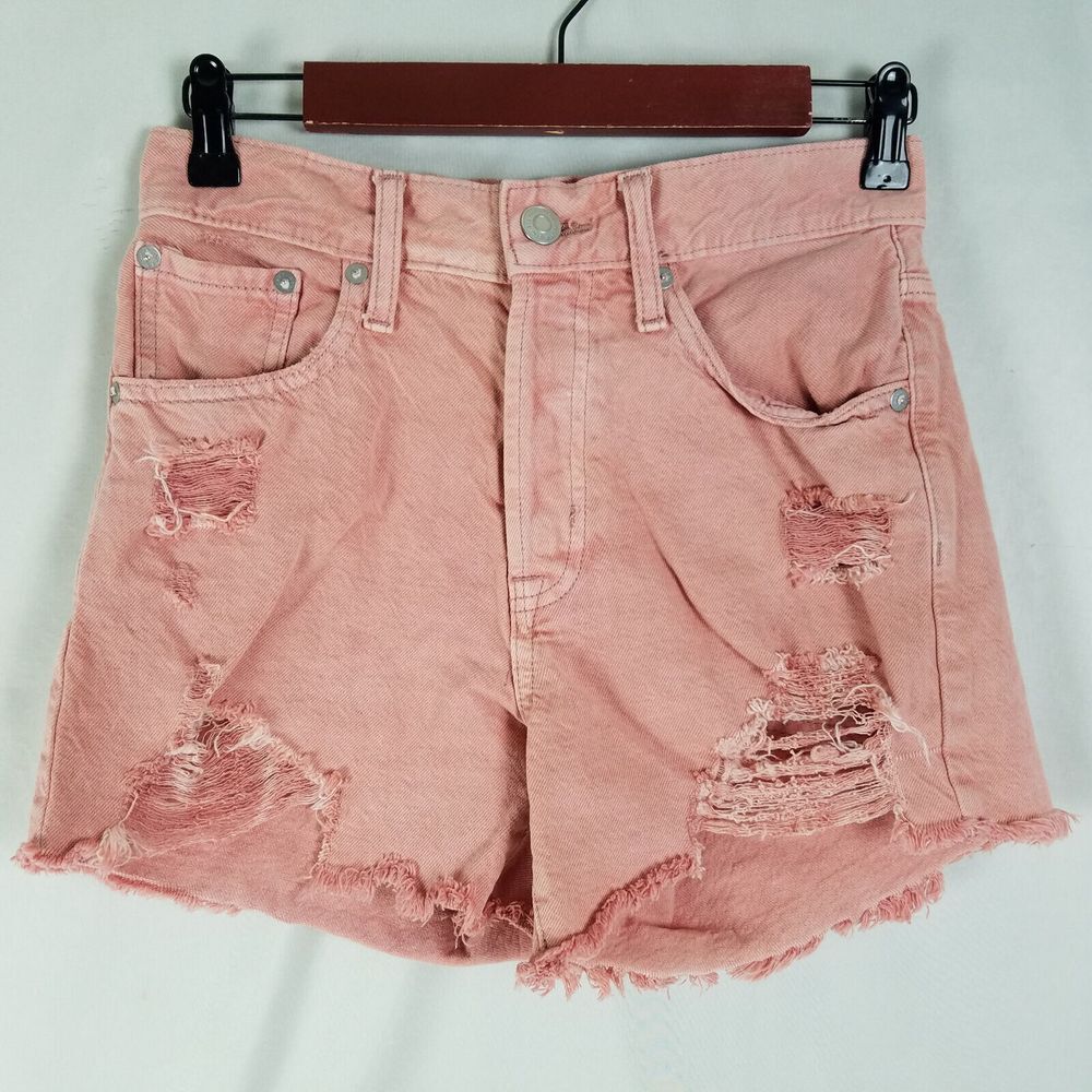 Aeropostale Denim Shorts Womens 0 Pink 90s High‎ Rise Cut Off Medium Wash